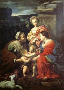 De Heilige Familie met de heiligen Elizabeth, Johannes de Doper en Catharina door Simon Vouet